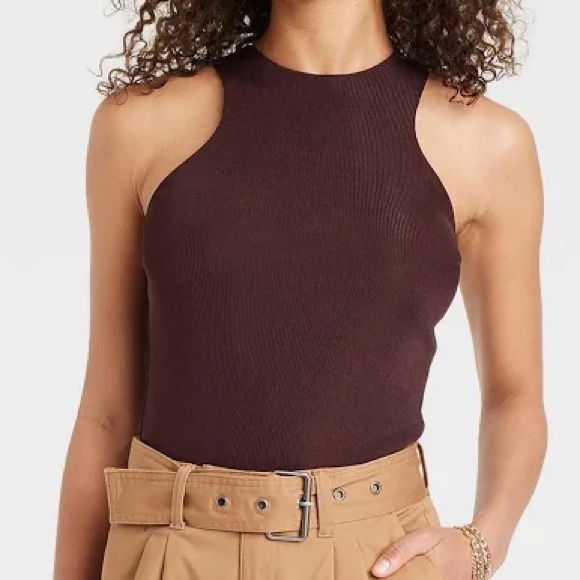 womens slim fit high neck tank top target 88189234 brown - Picture 1 of 5